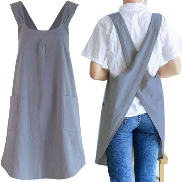 Other - Japanese Linen Cross Back Kitchen Cooking Aprons for Women with Pockets Cute for